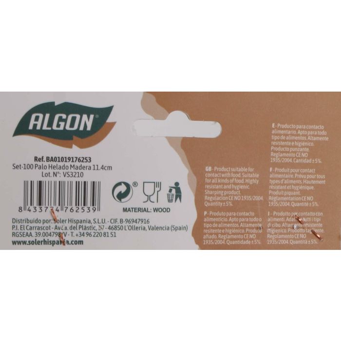 Set de 100 palos de helado de madera 11.4 cm Algon (36 Cajas) 8 Set de 100 palos de helado de madera 11.4 cm Algon (36 Cajas) 8