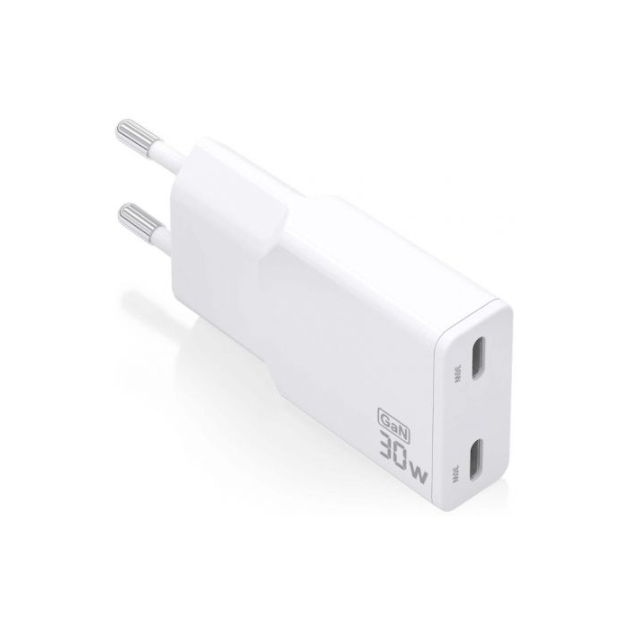 Cargador GaN de Pared Aisens ASCH-30W2P048-W/ 2xUSB Tipo-C/ 30W/ Blanco