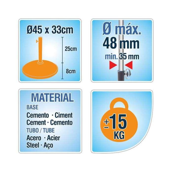 Color Baby Soporte para Parasol de Cemento 15 kg, Tubo 4.8 cm, Base 45x33 cm 4 Color Baby Soporte para Parasol de Cemento 15 kg, Tubo 4.8 cm, Base 45x33 cm 4