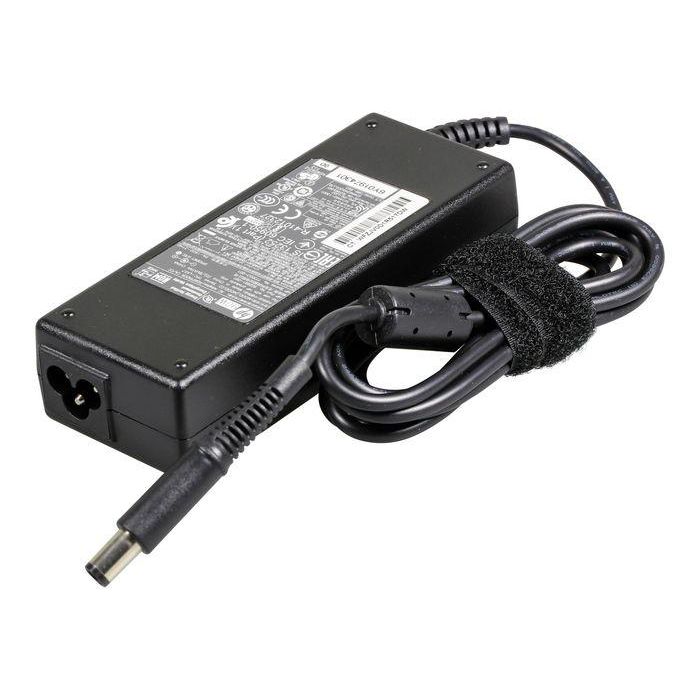 HP 90W AC adapter for HP devices, output 19.5V at 4.61A, high efficiency, 3-pin connector, includes power cord. HP 90W AC adapter for HP devices, output 19.5V at 4.61A, high efficiency, 3-pin connector, includes power cord.