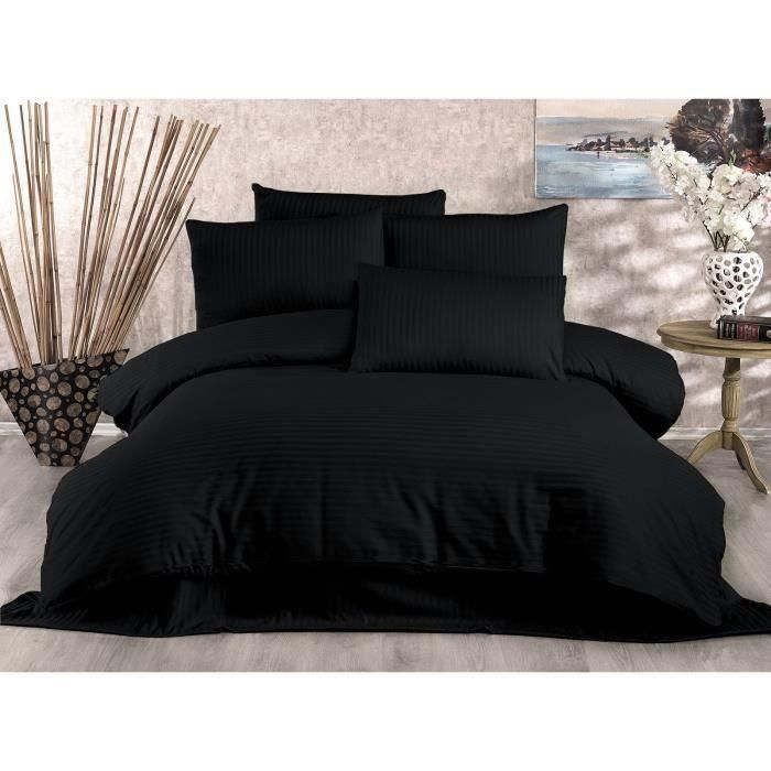 Juego de Cama ASI8683342999540 - 1 Funda Nórdica 220x240 cm + 2 Fundas Almohada 60x60 cm - 80% Algodón, 20% Poliéster - Negro