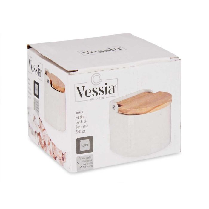 Salero Blanco Semi Circular Vessia 11x9x11 cm, Cerámica y Madera, 550 ml (24 Unidades) 2 Salero Blanco Semi Circular Vessia 11x9x11 cm, Cerámica y Madera, 550 ml (24 Unidades) 2