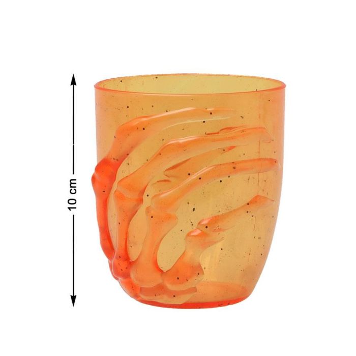 Vaso Naranja Halloween Con Mano Esquelética En Relieve 10x9 cm