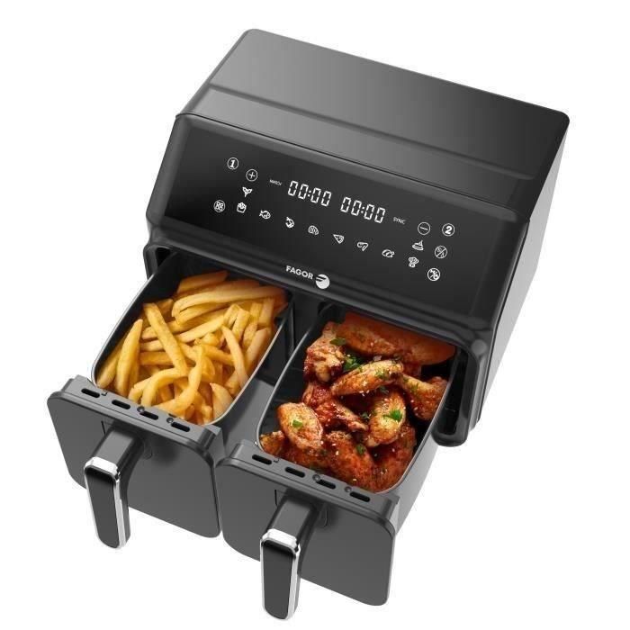 Airfryer 8L - FAGOR - Freidora sin aceite 2 depósitos de 4L - 2200W - 8 programas - Negra 1