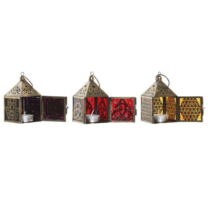 DKD Home Decor Farola Arabe Hamsa arbol de la vida Tribeca mandala Dorado Metal Cristal 6 x 10 x 6 cm (6 Unidades) 1