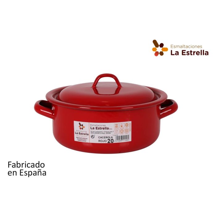 Cacerola Esmaltada con Tapa 20 cm Rojo - La Estrella (6 Unidades) Cacerola Esmaltada con Tapa 20 cm Rojo - La Estrella (6 Unidades)