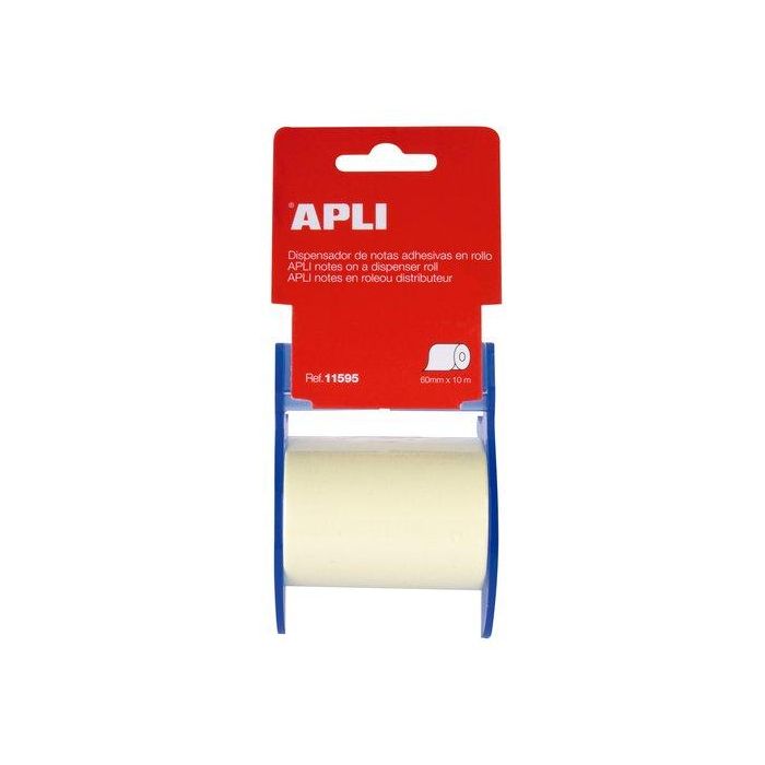Apli Dispensador Notas Adhesivas Rollo 11595 60 mmx10M Amarillo Pastel Reposicionable