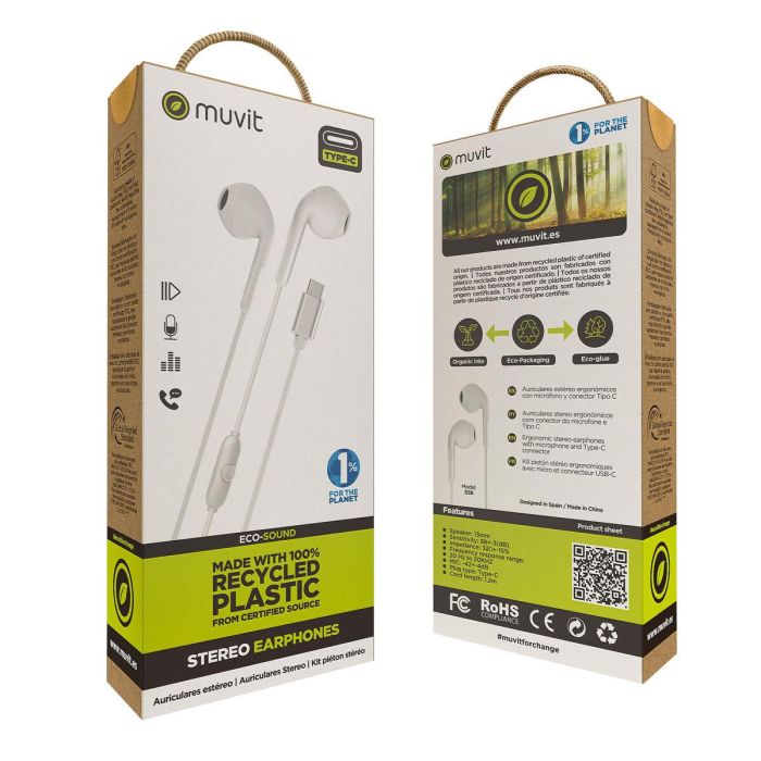 Muvit Auriculares E58 USB Tipo C Sostenibles con Micrófono y Cable de 1.2m 5 Muvit Auriculares E58 USB Tipo C Sostenibles con Micrófono y Cable de 1.2m 5