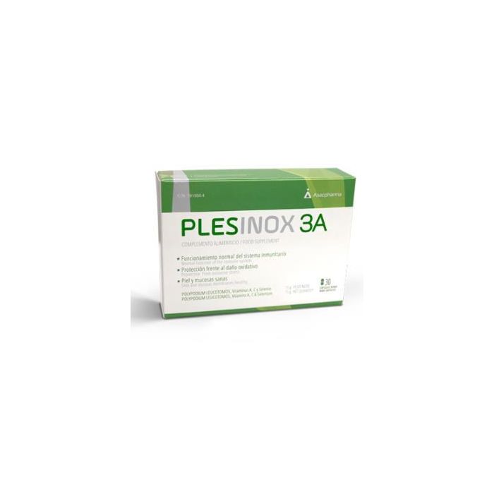 Plesinox 3A Suplemento con Polypodium leucotomos, Vitaminas A, C y Selenio para Sistema Inmunitario y Piel 30 Cápsulas