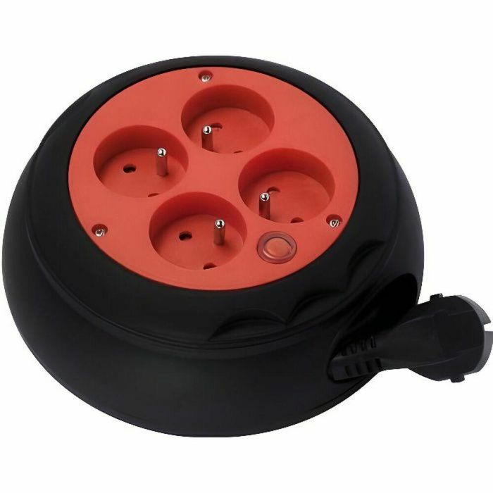 Chacon Enrollador de manguera eléctrico doméstico 4m, 4 enchufes 16A, Cable H05VV-F 3x1.5 mm², Disyuntor seguridad térmica