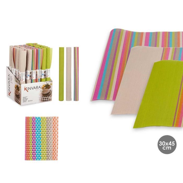 Salvamantel Kinvara 30x45 cm rayas - Multicolor, marrón, verde - 70% PVC, 30% poliéster (72 Unidades) Salvamantel Kinvara 30x45 cm rayas - Multicolor, marrón, verde - 70% PVC, 30% poliéster (72 Unidades)