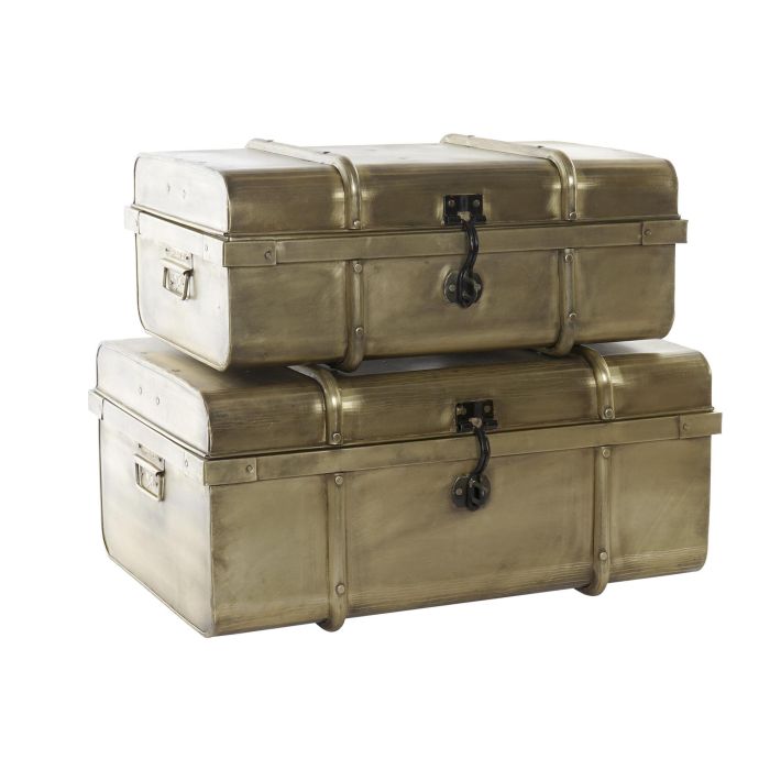 DKD Home Decor Baúl Vintage de Metal Dorado Hecho a Mano. Set de 2 Cofres de Almacenamiento y Decoración (68x42x31 cm)
