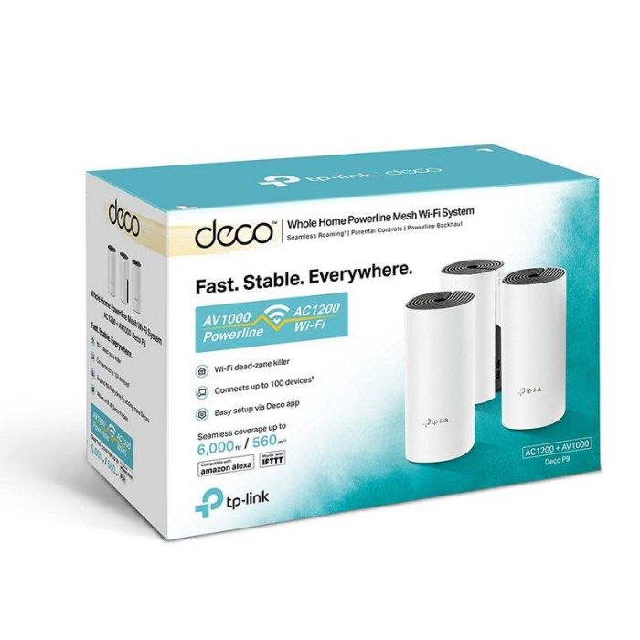 Tp-Link Deco P9AC1200 Sistema Wi-Fi Mesh Híbrido AC1200 + Powerline AV1000, Doble Banda, Hasta 2200 Mbps, Paquete de 3 1 Tp-Link Deco P9AC1200 Sistema Wi-Fi Mesh Híbrido AC1200 + Powerline AV1000, Doble Banda, Hasta 2200 Mbps, Paquete de 3 1
