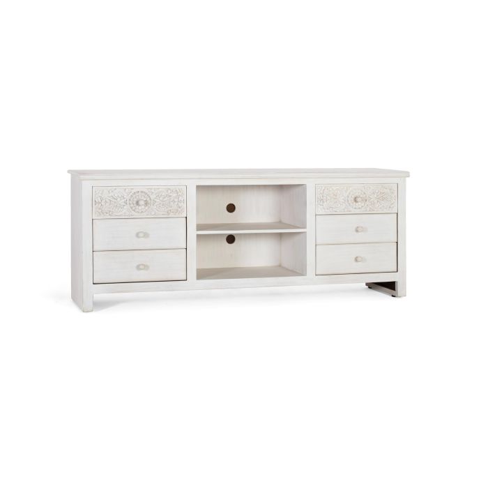 Giner y Colomer Mueble TV con 6 Cajones y 2 Huecos Abiertos en Madera de Mango Blanco 4 Giner y Colomer Mueble TV con 6 Cajones y 2 Huecos Abiertos en Madera de Mango Blanco 4