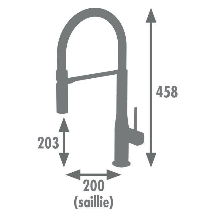 ROUSSEAU Grifo de cocina mezclador Køben con ducha de mano, Cromo gris y negro, cuerpo latón, 5 años garantía 1
