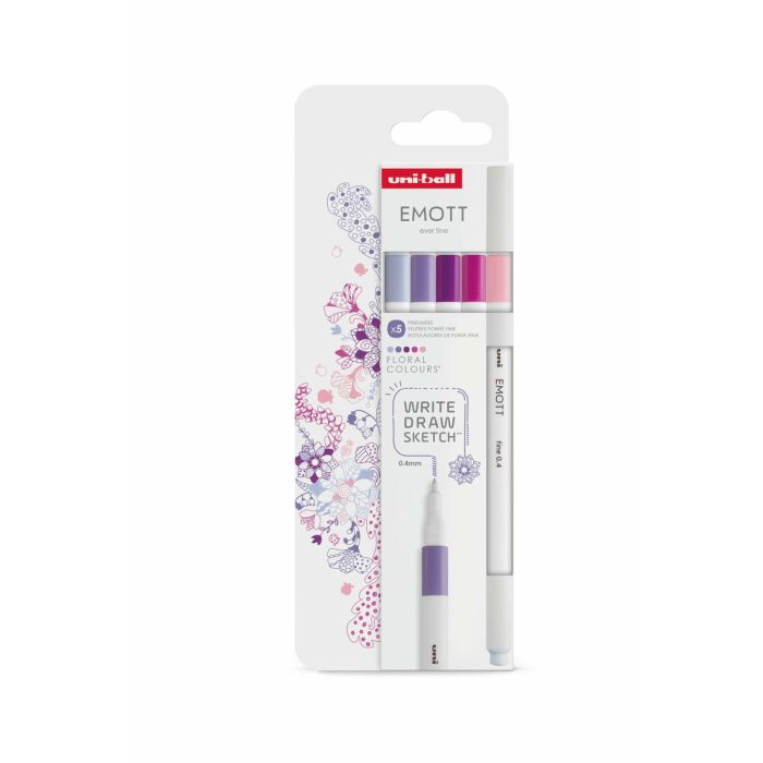 Uni-Ball Emott Rotuladores de Escritura y Dibujo, Diseño Moderno, Colores Florales, Estuche 5 Ud Uni-Ball Emott Rotuladores de Escritura y Dibujo, Diseño Moderno, Colores Florales, Estuche 5 Ud
