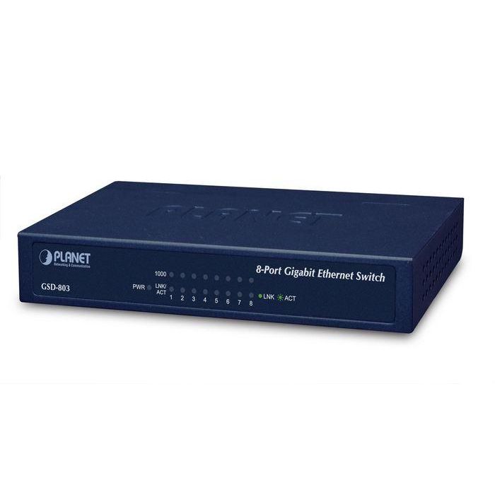 Planet GSD-803 Switch 8 Puertos Gigabit 10/100/1000Mbps con Ahorro de Energía Green Networking Plug & Play para Hogar SOHO y Empresa