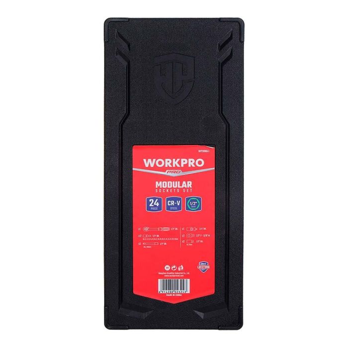 Workpro Juego carraca y vasos 1/2 pulg, 24 piezas métrico de cromo vanadio 2 Workpro Juego carraca y vasos 1/2 pulg, 24 piezas métrico de cromo vanadio 2