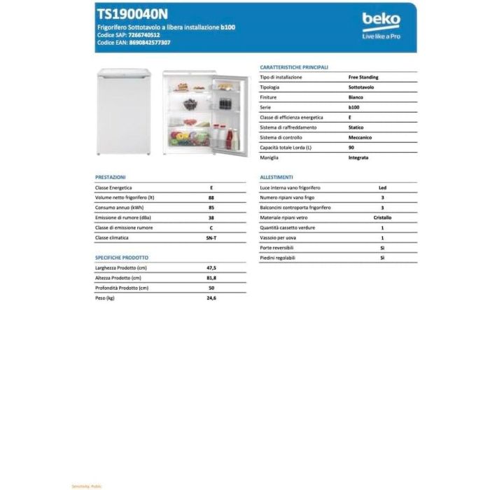 Frigorífico BEKO TS190040N 82 Blanco 6