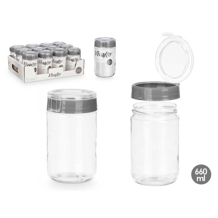 Bote Tapa Gris Vivalto 660 ml - 9.5x15x9 cm, Cristal (12 Unidades) Bote Tapa Gris Vivalto 660 ml - 9.5x15x9 cm, Cristal (12 Unidades)