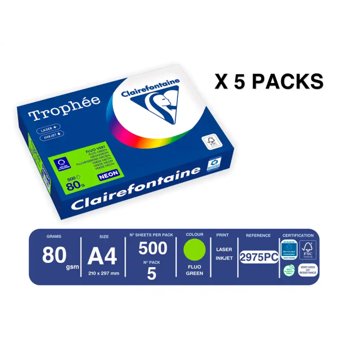 Trophee Papel Color A4 80gr Verde Neon Paquete de 500 Hojas 1