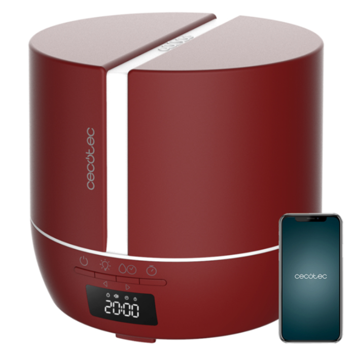 Cecotec 05645 Difusor de Aroma Humidificador 550 ml, Rojo/Blanco, Control Smartphone y Altavoz Bluetooth