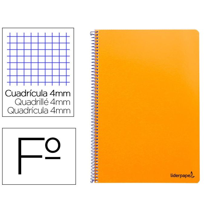 Cuaderno Espiral Liderpapel Folio Smart Tapa Blanda 80H 60 gr Cuadro 4 mm Con Margen Color Naranja 10 unidades