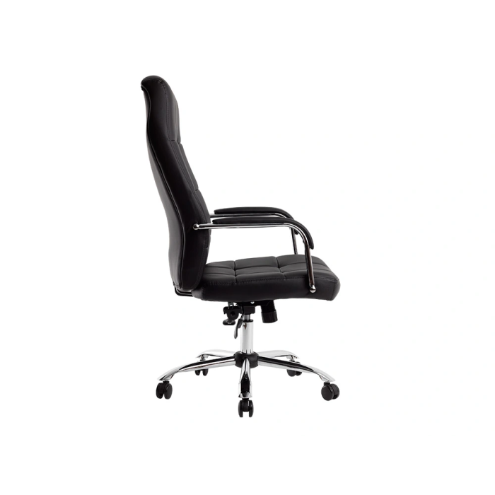 Q-connect Silla de Dirección en Similpiel Negra con Base Metálica Cromada, Mecanismo, Reposabrazos Cromados, Altura Máx 1250 mm, Ancho 610 mm, Profundidad 700 mm, Ruedas Premium 2