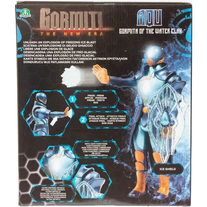 Gormiti Figura Articulada Aqu con Ataque Ligero de Agua GRV071, 27 cm, a partir de 4 años