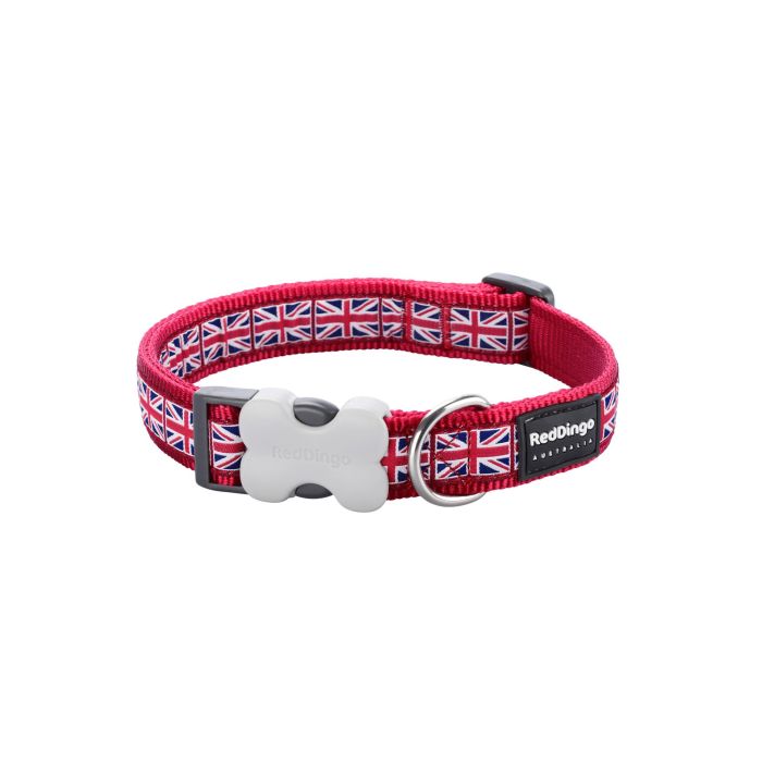 Red Dingo Collar Perro Ajustable Union Jack Bandera Roja, Nylon Resistente, 12mm x 20-32cm, Muy Cómodo con Hebilla de Seguridad 1