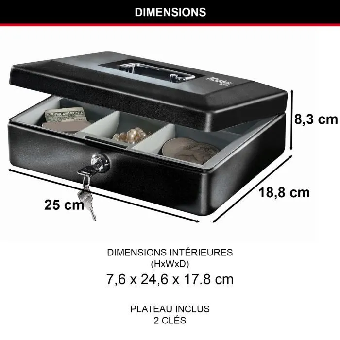 Master Lock Caja de monedas M 8 compartimentos Acero Negro con Bandeja Extraíble y Manija Integrada 4