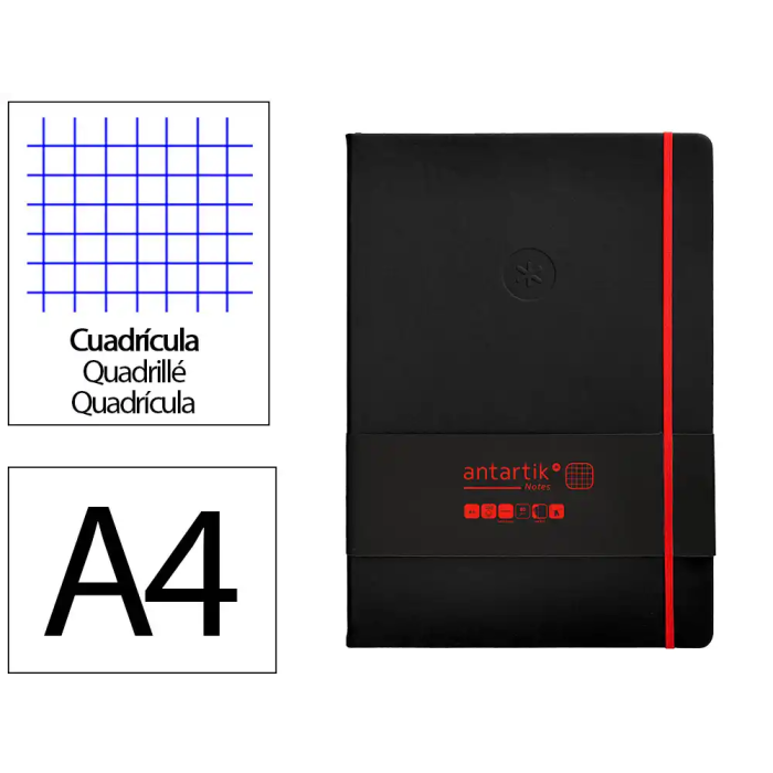 Antartik Cuaderno A4 Tapa Dura, Hojas Cuadriculadas, 100 Hojas 80gr FSC, Negro y Rojo 0 Antartik Cuaderno A4 Tapa Dura, Hojas Cuadriculadas, 100 Hojas 80gr FSC, Negro y Rojo 0