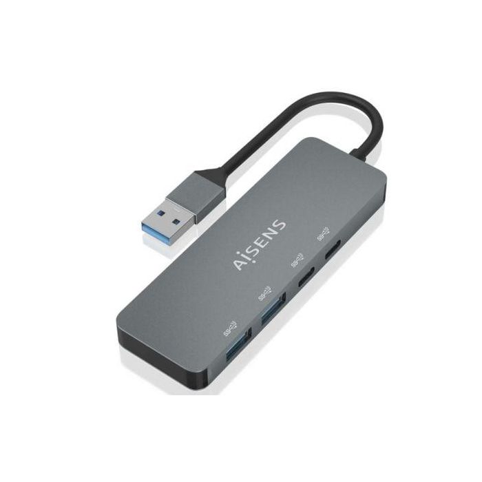 AISENS - HUB USB 3.2 GEN2 10G USB-A, USB-A/M-2xUSB-C/H-2xUSB-A/H, GRIS, 15CM