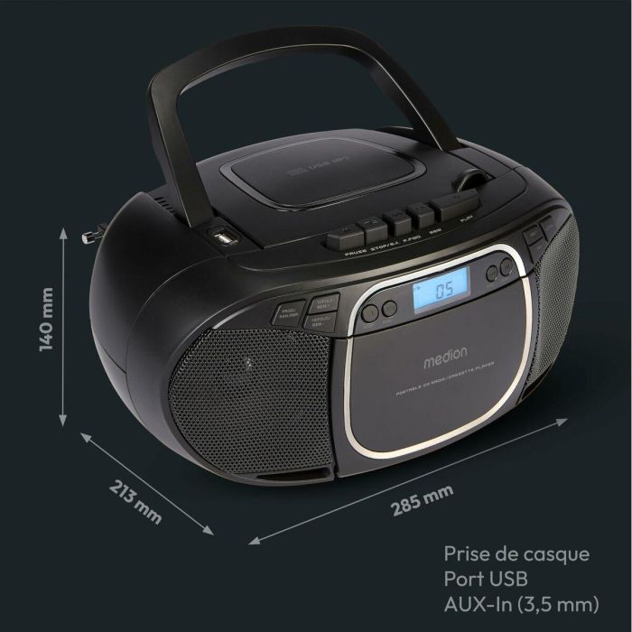 Medion MED4061275196481 Radio CD Portátil FM, 2x2.2W RMS, Color Negro 5 Medion MED4061275196481 Radio CD Portátil FM, 2x2.2W RMS, Color Negro 5