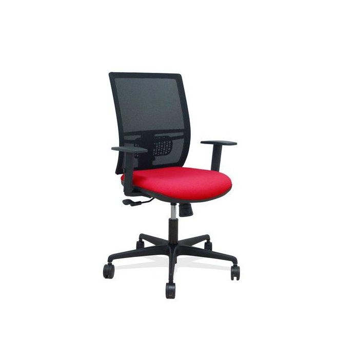 Silla Piqueras Y Crespo Yunquera Brazos Regulable Ergonomica Mecanismo Sincro Respaldo Malla Negra Asiento Tapizado Bali Rojo