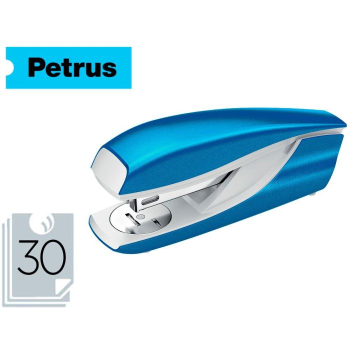 Grapadora Petrus Mod 635 Wow Azul Metalizada Capacidad 30 Hojas