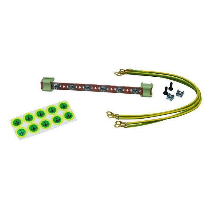 Lanview Kit de Toma de Tierra para Armarios de 19", 6 Puntos, Barra de Cobre 220mm y 4 Cables Verde-Amarillo 400mm 4mm