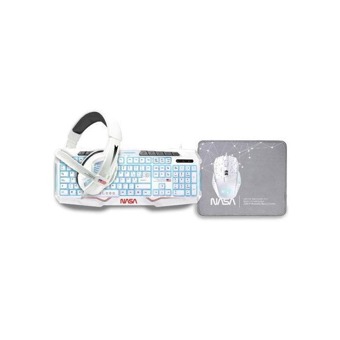 Teclado y Ratón NASA ANDROMEDA4IN1-W Blanco Multicolor Qwerty Español Teclado y Ratón NASA ANDROMEDA4IN1-W Blanco Multicolor Qwerty Español