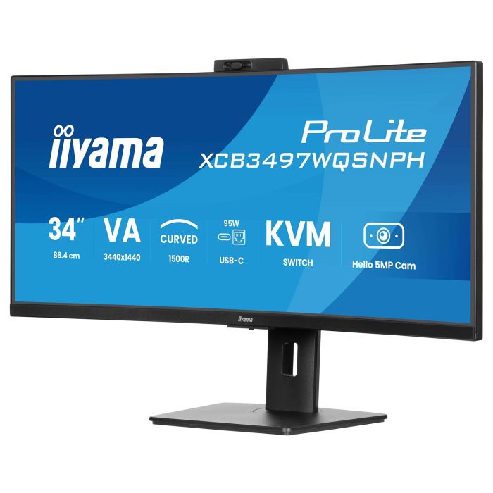 Iiyama Monitor XCB3497WQSNPH-B1 Curvo VA UWQHD 34'' Cámara 5MP Windows Hello KVM USB-C 95W