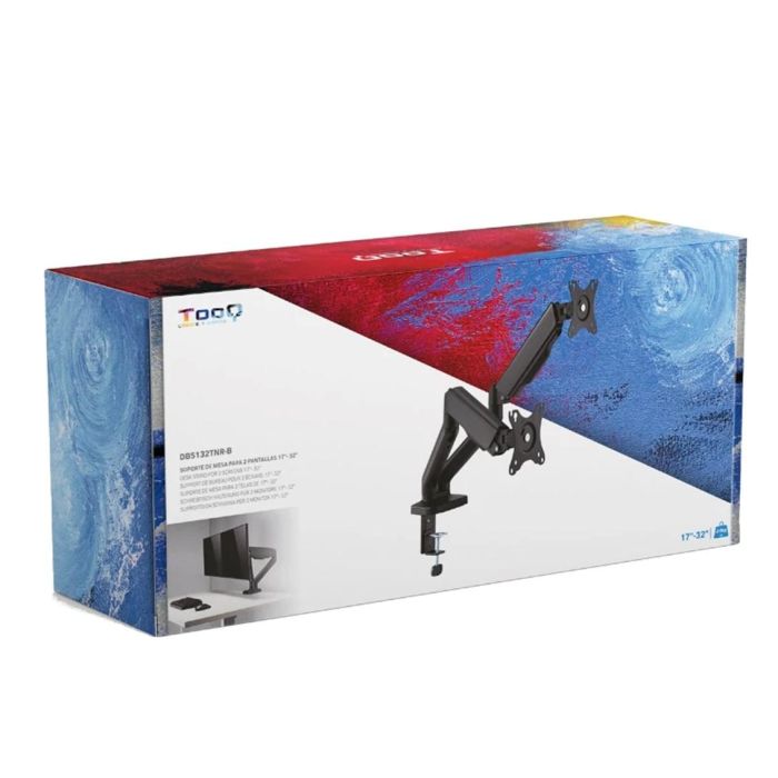 TooQ DB5132TNR-B Soporte de Mesa para 2 Monitores 17-32" hasta 9kg, Giratorio, Inclinable, VESA 75x75 100x100, Negro 3