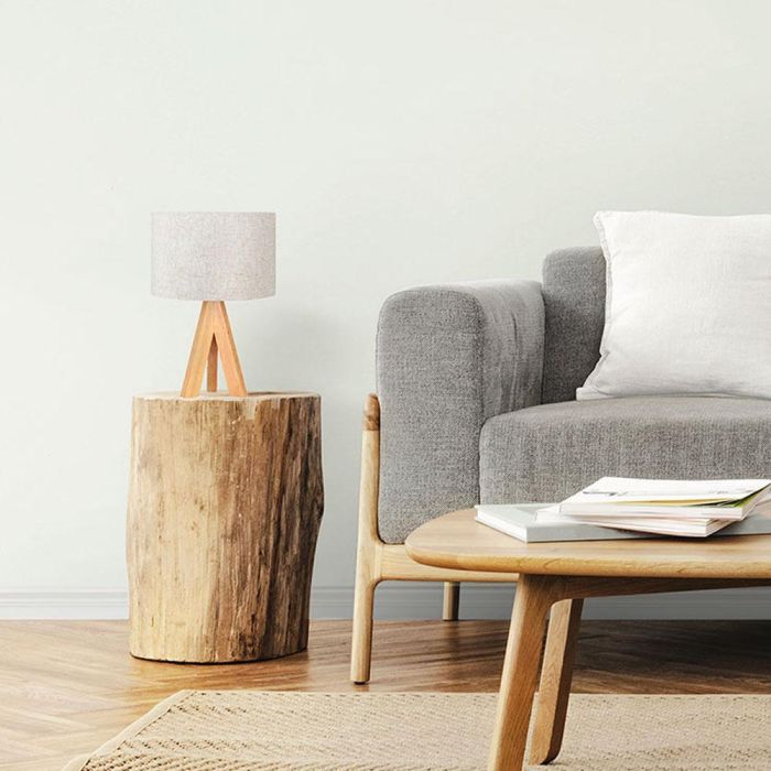 Edm Lámpara de mesa E27 madera y tela, Ø25x37cm 2 Edm Lámpara de mesa E27 madera y tela, Ø25x37cm 2