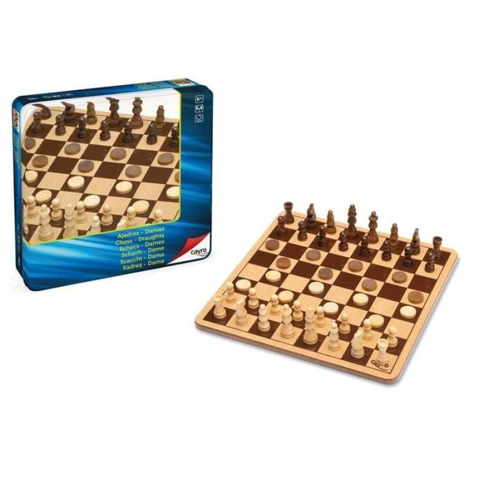 Juego ajedrez y damas de madera en caja de metal 25,5x25,5 cm 2 Juego ajedrez y damas de madera en caja de metal 25,5x25,5 cm 2