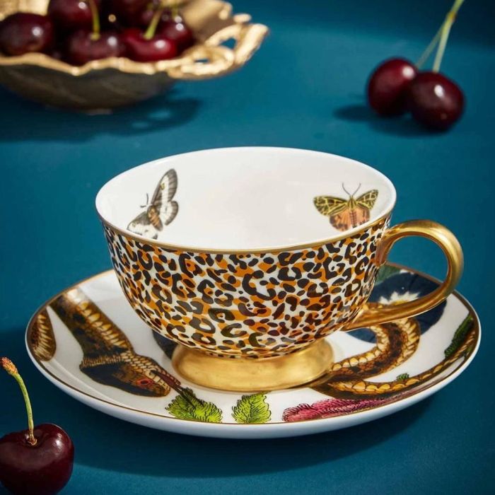 Spode Taza Té con Plato 200 Ml Creatures Leopardo Oro 22k 4