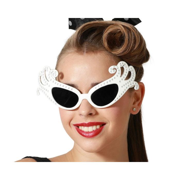 Gafas Blancas con Brillantes para Mujer Adulto - Carnaval, Disfraces de Diva y Estrella