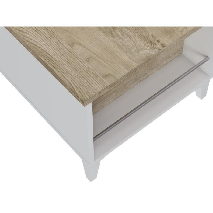 Mesa de centro con tapa elevable - Roble y decoración blanca - L 100 x P 50/72 x H 42/55 cm 4