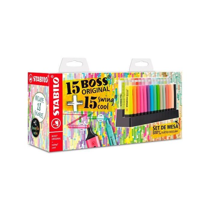 Stabilo Marcadores Fluorescentes Set De Mesa 15 Ud Boss Original + 15 Ud Swing Cool C-Surtidos