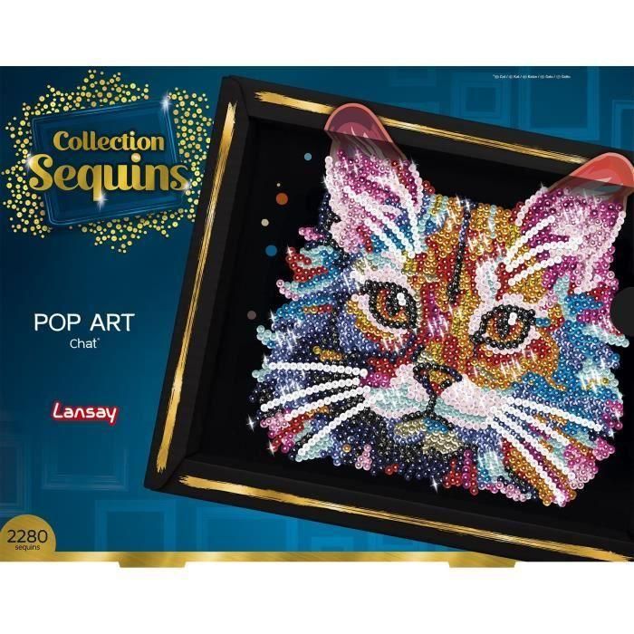 Kit de ocio creativo - LANSAY - Colección Lentejuelas - Gato pop art - A partir de 14 años
