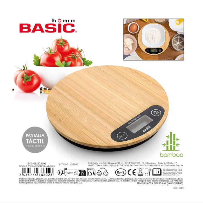 Inde Báscula Cocina Digital Redonda Bambú 5Kg Basic Home 11 Inde Báscula Cocina Digital Redonda Bambú 5Kg Basic Home 11