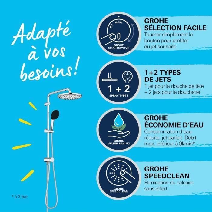 Columna de ducha con desviador manual - Ahorro de agua - GROHE Vitalio Start System 250 - Cromo - 26680001 2 Columna de ducha con desviador manual - Ahorro de agua - GROHE Vitalio Start System 250 - Cromo - 26680001 2
