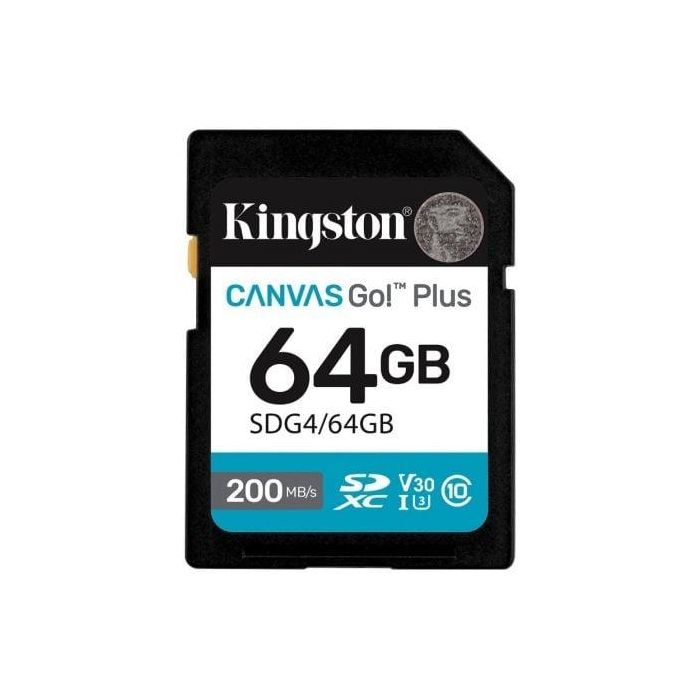 Kingston SDG4/64GB Tarjeta de Memoria SD CANVAS Go! Plus 64GB 200MB/s Lectura 160MB/s Escritura U3 V30 para 4K UHD DSLR Kingston SDG4/64GB Tarjeta de Memoria SD CANVAS Go! Plus 64GB 200MB/s Lectura 160MB/s Escritura U3 V30 para 4K UHD DSLR